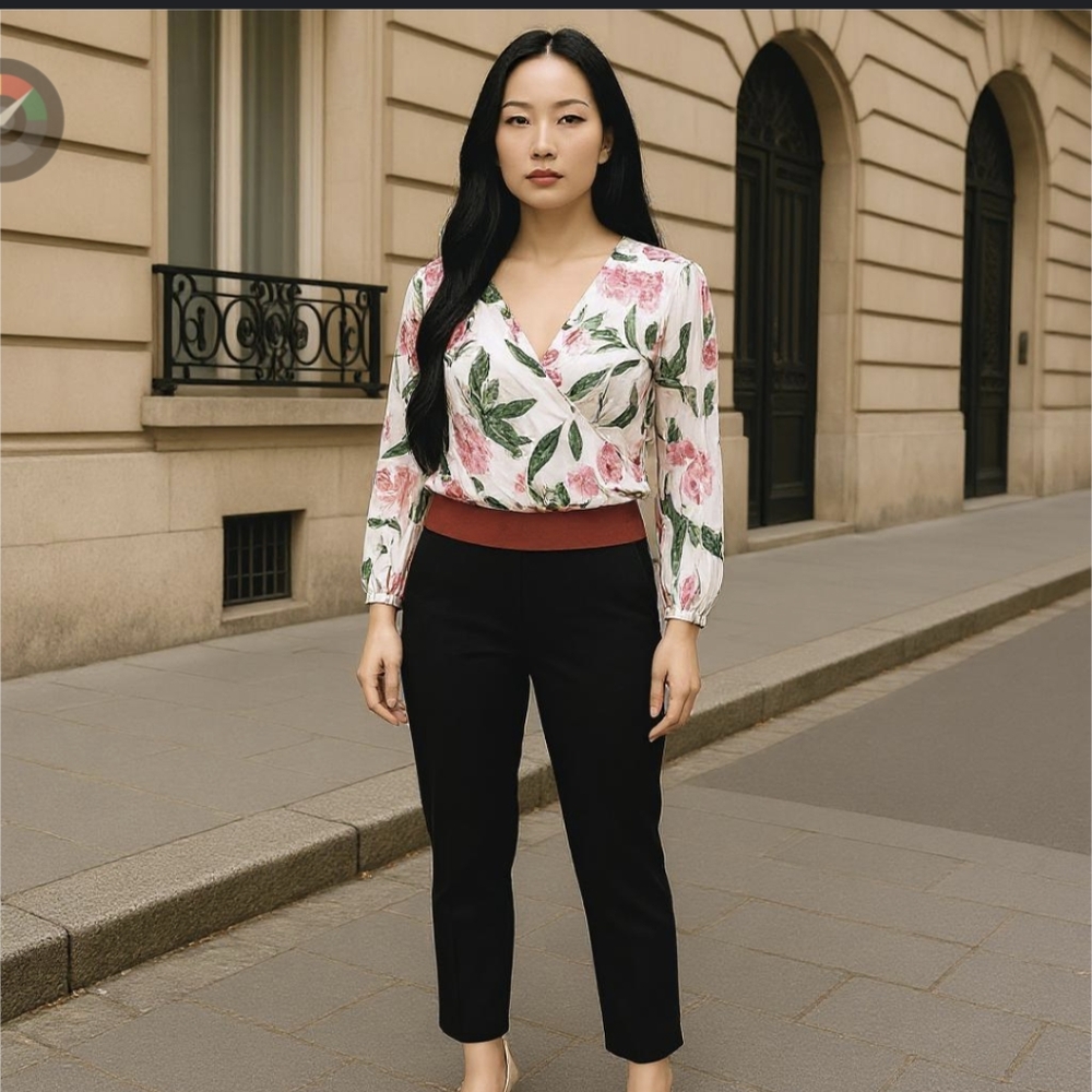 Guess Long Sleeve Floral Wrap Blouse